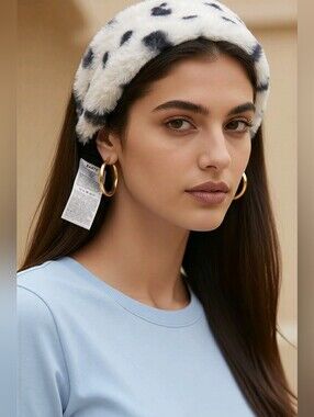 NWT BARTS Amsterdam  Calla Spotted Black and Cream Faux Fur Headband